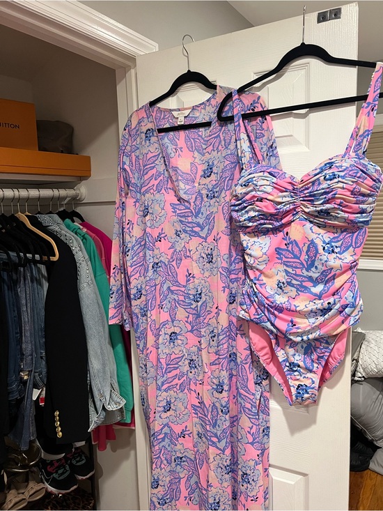 Lilly Pulitzer Other - Lilly Pulitzer Pink and Purple Floral One-Piece Swimsuit with Matching Cover-Up